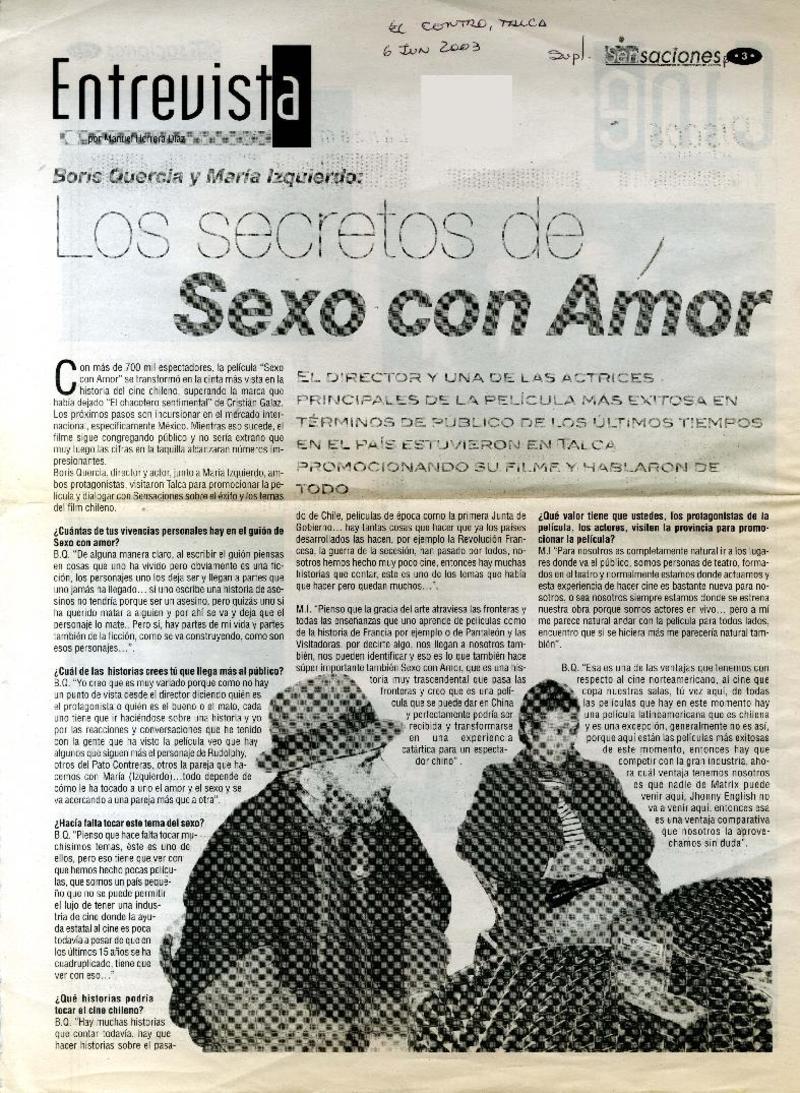 Los Secretos De Sexo Con Amor [entrevista] [artículo] Biblioteca Nacional Digital De Chile