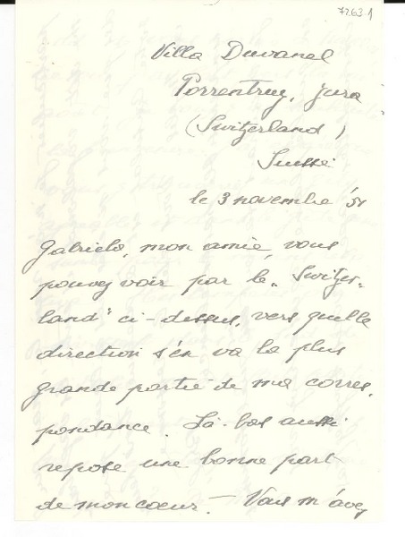 Carta Nov Porrentruy Suiza A Gabriela Mistral