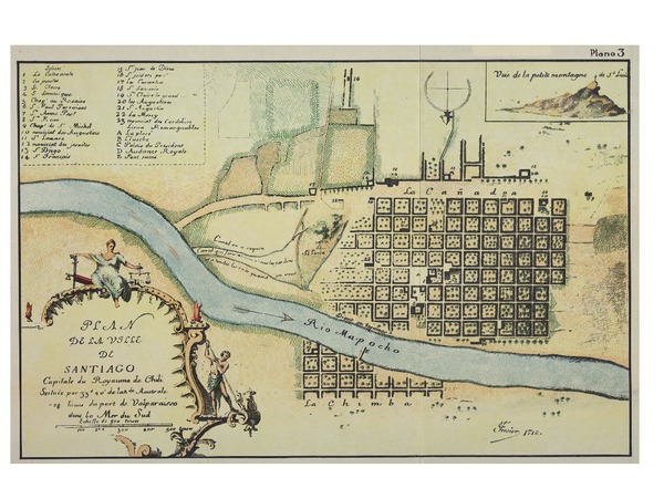 Plan De La Ville De Santiago Capitale Du Royaume De Chili Material Cartográfico Frezier 9957